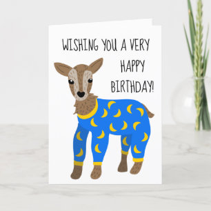 Goat Wearing Pyjamas Cute Illustration Birthday Card
