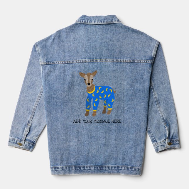 Goat Wearing Pyjamas Illustration Personalised Denim Jacket (Back)