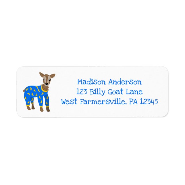 Goat Wearing Pyjamas Illustration Return Address Label (Front)