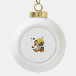 Goat Witch Broom Pumpkin Halloween Costume Ceramic Ball Christmas Ornament