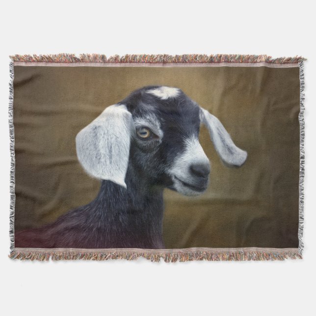 Goat with a Curious Expression Throw Blanket (Front)