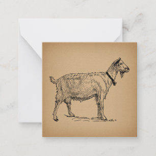 Goat with Bell Illustration Antique Aged Brown Card