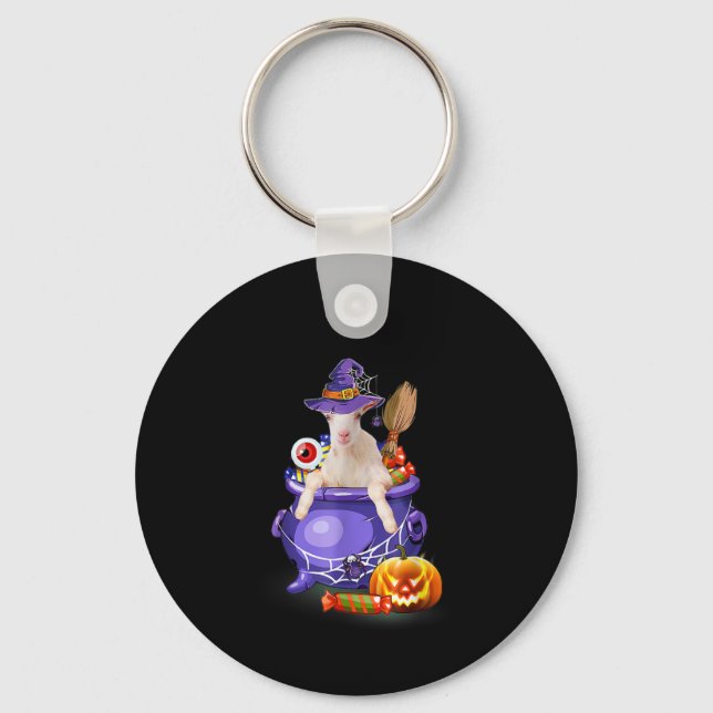 Goat With Hat Candy Pumpkin Halloween Gift Key Ring (Front)