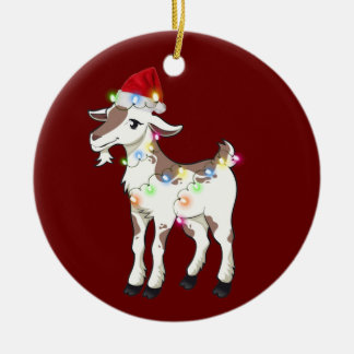 Goat With Hat Scaft Christmas Ceramic Ornament