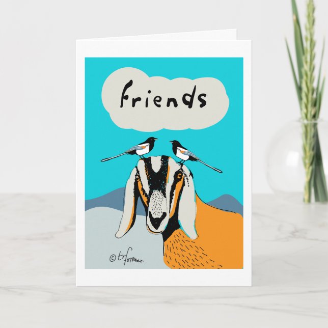 Goat with magpie friends. card (Front)