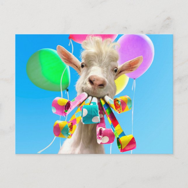Goat with Party Blowers Invitation Postcard (Front)