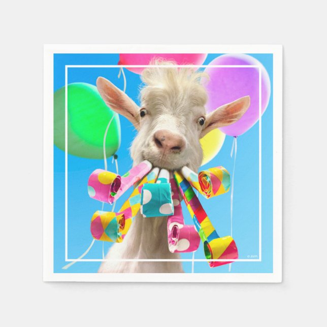 Goat with Party Blowers Napkin (Front)
