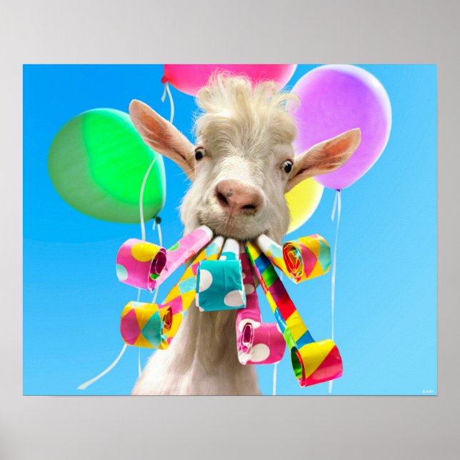 Goat with Party Blowers Poster (Front)
