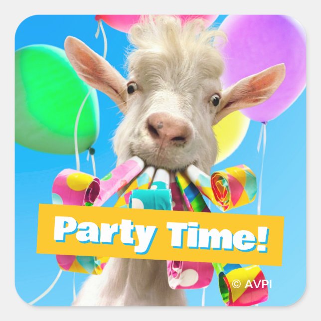 Goat with Party Blowers Square Sticker (Front)