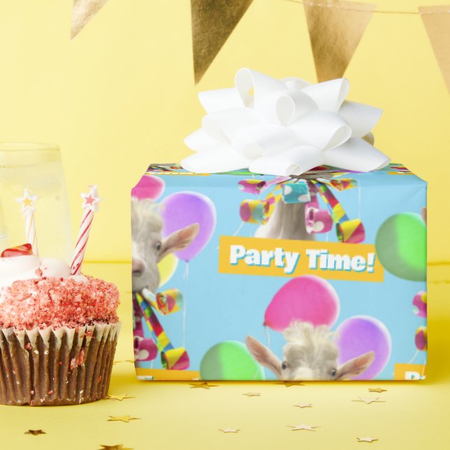 Goat with Party Blowers Wrapping Paper (Birthday Party)