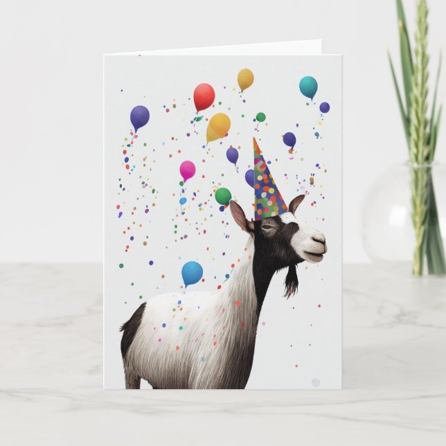 Goat with Party Hat Folded Greeting Card (Front)