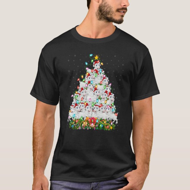 Goat  Xmas Lights Santa Goat Christmas Tree T-Shirt (Front)