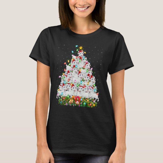 Goat   Xmas Lights Santa Goat Christmas Tree T-Shirt (Front)