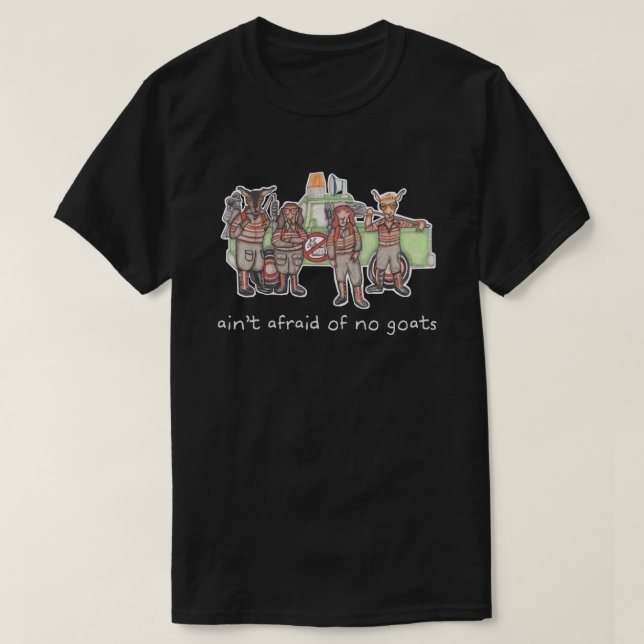 "Goatbusters" shirt (dark, various styles) (Design Front)