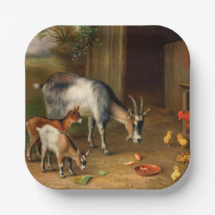Goats And Chickens At The Farm Paper Plate