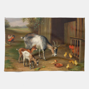 Goats And Chickens At The Farm Tea Towel