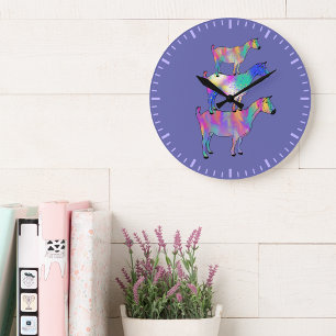 Goats colourful cute illustration  large clock