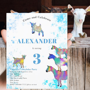 Goats Colourful Farm Animals 3rd Birthday Party Invitation