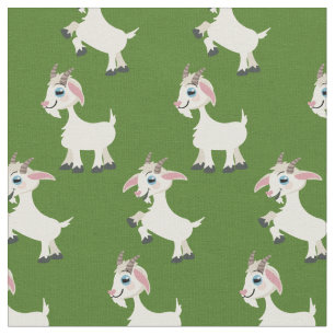 Goats Cute Kids Green Fabric