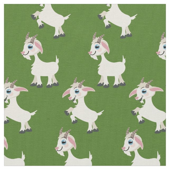 Goats Cute Kids Green Fabric (Close Up)