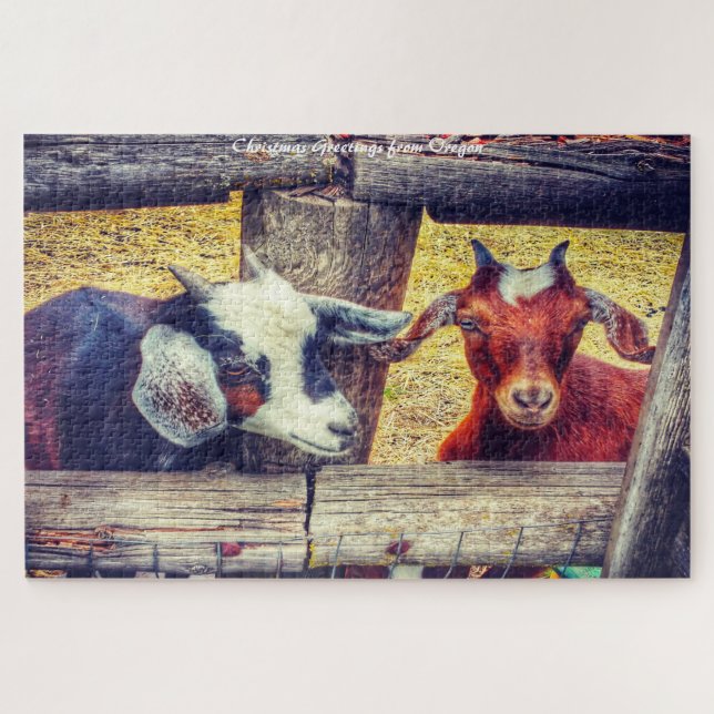 Goats Hood River Oregon. Christmas Greetings Jigsaw Puzzle (Horizontal)