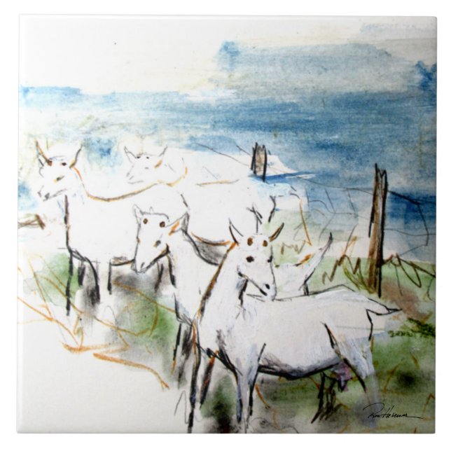 Goats in Trouble Ceramic Tile (Front)
