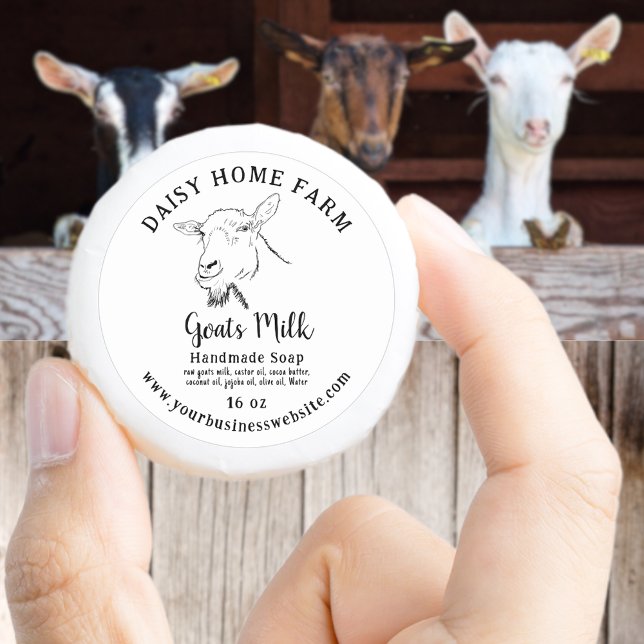 Goats Milk Soap Business Name Website Ingredients  Classic Round Sticker (Goats milk handmade soap custom business product label name website ingredients weight black & white)