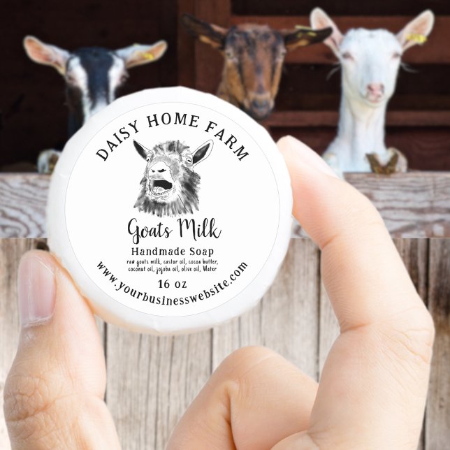 Goats Milk Soap Funny Screaming Goat Classic Round Sticker (Funny screaming goat drawing black and white goats milk soap custom business produce label website )