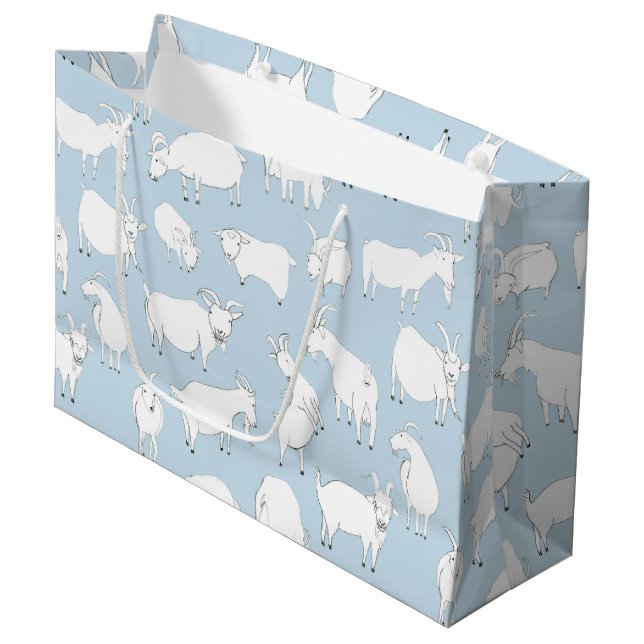 Goats playing - baby blue large gift bag (Front Angled)