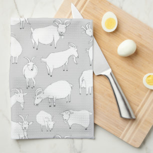 Goats playing - Gray Tea Towel