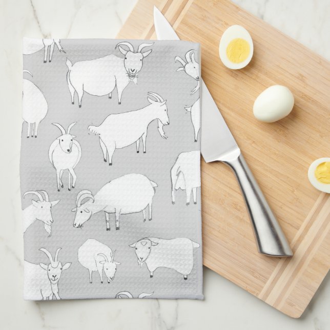 Goats playing - Gray Tea Towel (Quarter Fold)