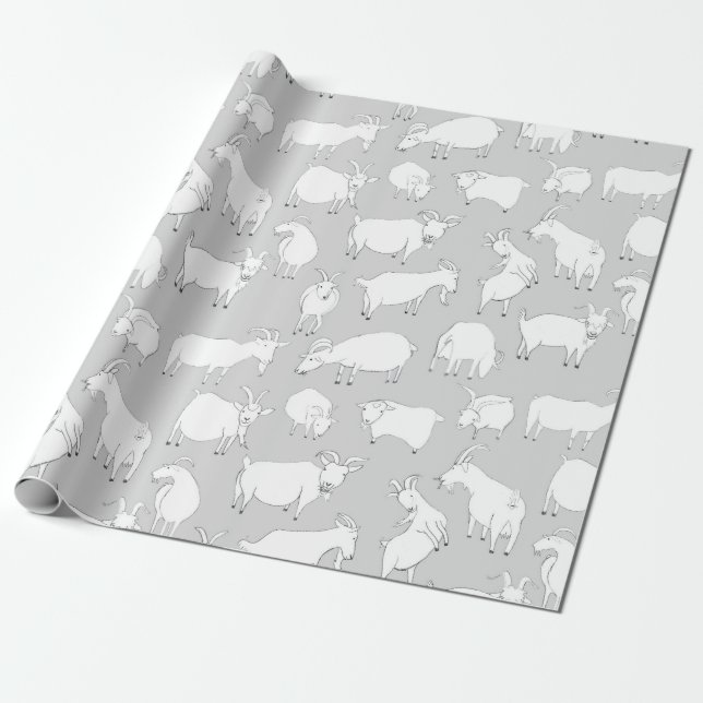 Goats playing - Gray Wrapping Paper (Unrolled)