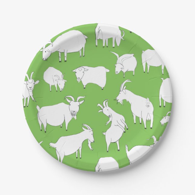 Goats playing - green paper plate (Front)