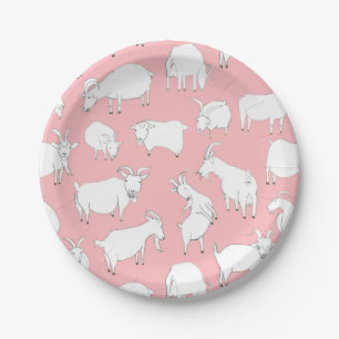 Goats Playing – Pink Paper Plate