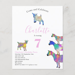 Goats Watercolor Birthday Party Pink Budget Flyer