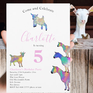 Goats Watercolor Birthday Party Pink Invitation