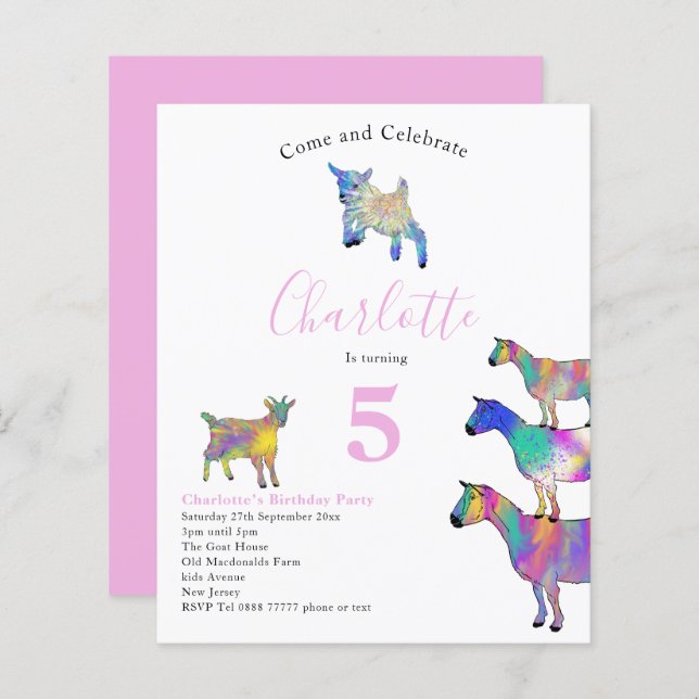 Goats Watercolor Girls Birthday Party Pink (Front/Back)
