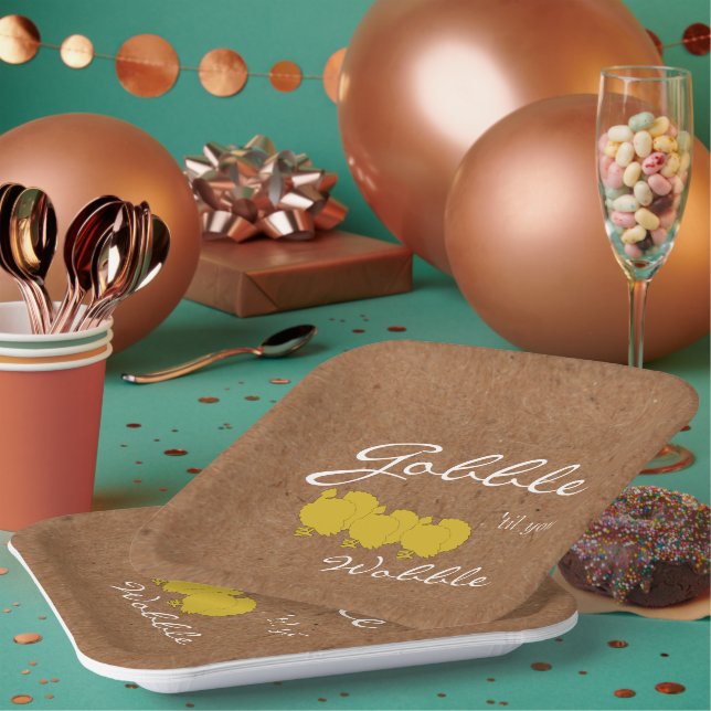 Gobble And Wobble Rustic Thanksgiving Party Paper Plate (Multi)