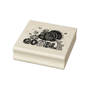 Gobble Blocks – Playful Turkey with Autumn Accents Rubber Stamp