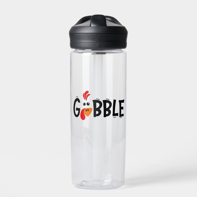Gobble Funny Thanksgiving Turkey Feast  Water Bottle (Front)