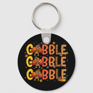 Gobble Funny Turkey Thankful Thanksgiving Autumn F Key Ring