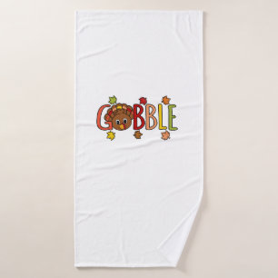 Gobble Funny Turkey Thanksgiving Family Men Women Bath Towel