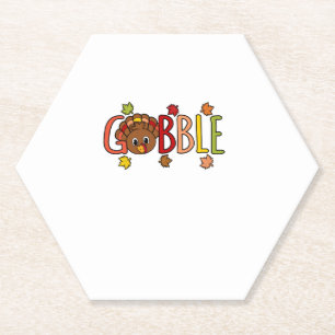 Gobble Funny Turkey Thanksgiving Family Men Women Paper Coaster