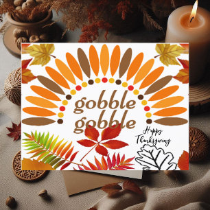 Gobble Gobble Fall Colour Maple Leaves Thanksgivin Postcard