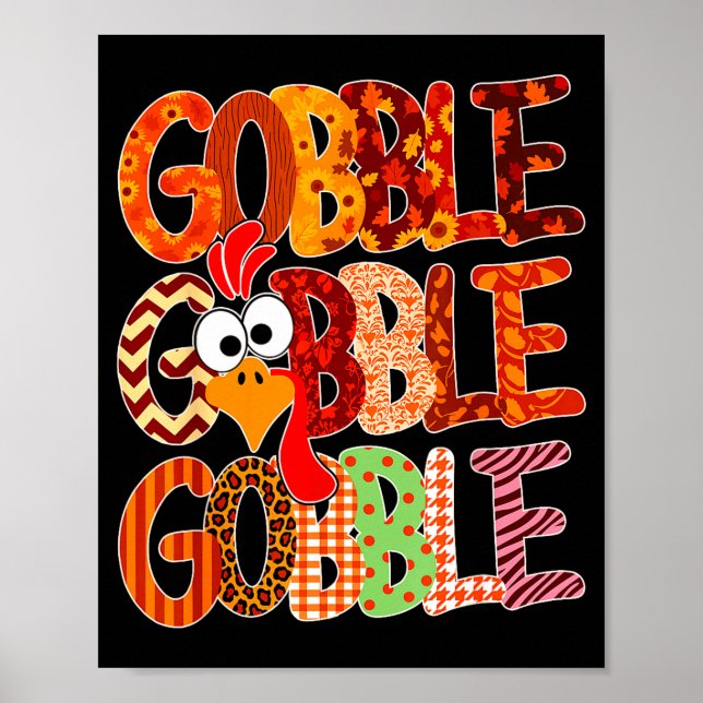 Gobble Gobble Funny Turkey Thanksgiving Women Girl Poster (Front)