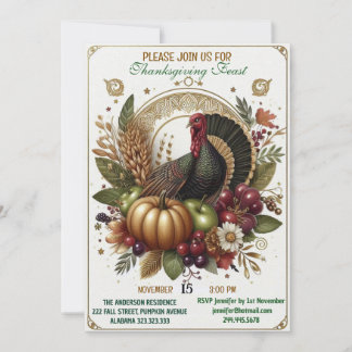Gobble Gobble Gobble Turkey Thanksgiving Feast  Invitation