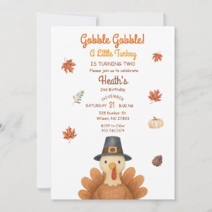 Gobble Gobble Little Turkey Birthday Invitation 