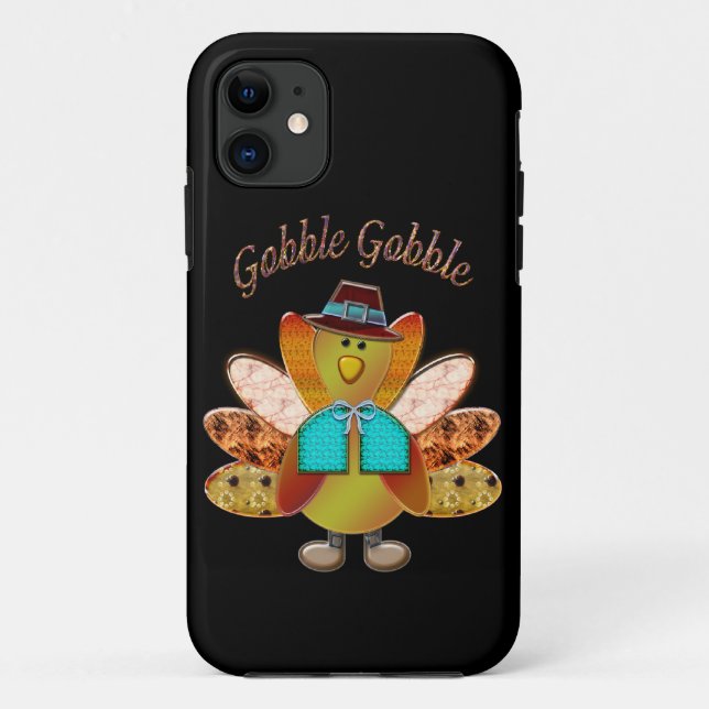 Gobble Gobble Patterned Pilgrim Turkey Case-Mate iPhone Case (Back)