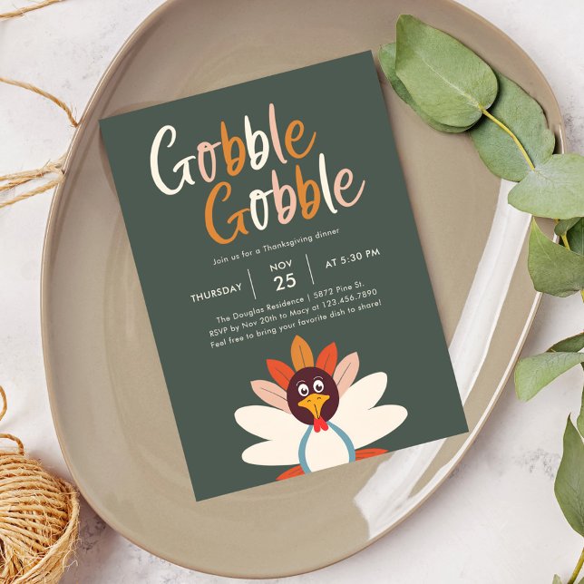 Gobble Gobble Thanksgiving Dinner Party Invitation (Creator Uploaded)