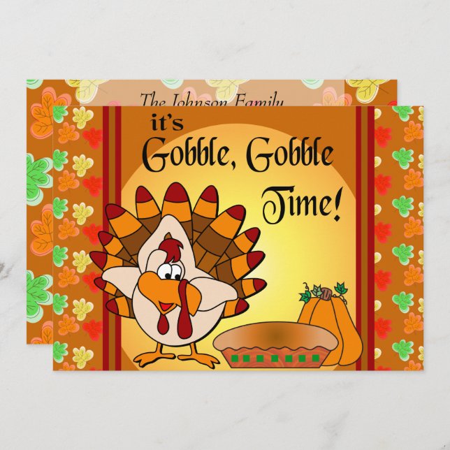 Gobble, Gobble Thanksgiving Turkey Dinner Invitation (Front/Back)